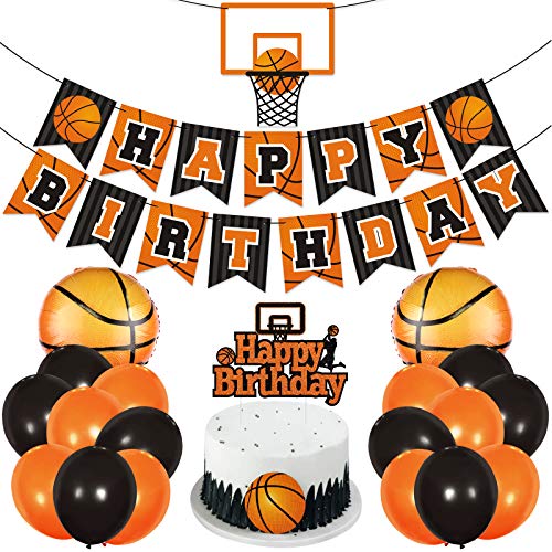 Levfla Basketball Birthday Party Decoration Slam Dunk Kids Teenagers Adult B-Day Banner Cake Cupcake Topper Photo Props March Madness Sports Party Decor Favor Supplies