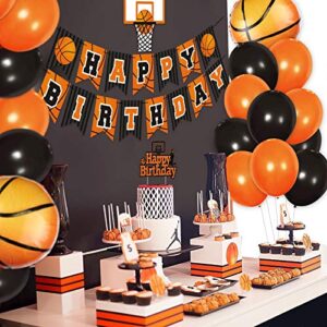 Levfla Basketball Birthday Party Decoration Slam Dunk Kids Teenagers Adult B-Day Banner Cake Cupcake Topper Photo Props March Madness Sports Party Decor Favor Supplies