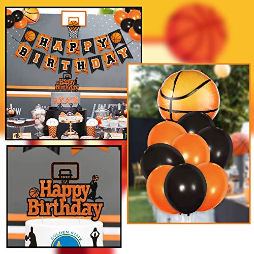 Levfla Basketball Birthday Party Decoration Slam Dunk Kids Teenagers Adult B-Day Banner Cake Cupcake Topper Photo Props March Madness Sports Party Decor Favor Supplies