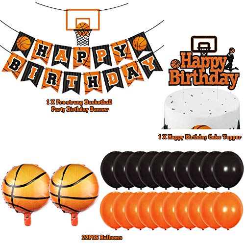 Levfla Basketball Birthday Party Decoration Slam Dunk Kids Teenagers Adult B-Day Banner Cake Cupcake Topper Photo Props March Madness Sports Party Decor Favor Supplies