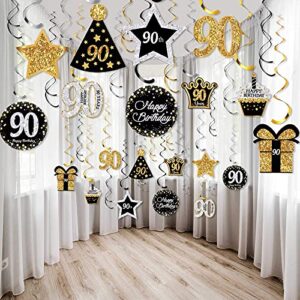 30 pieces 90th birthday party decorations, 90th birthday party decorative cards and hanging swirls ceiling decorations shiny celebration hanging swirls decorations for 90th birthday party supplies