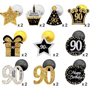 30 Pieces 90th Birthday Party Decorations, 90th Birthday Party Decorative Cards and Hanging Swirls Ceiling Decorations Shiny Celebration Hanging Swirls Decorations for 90th Birthday Party Supplies