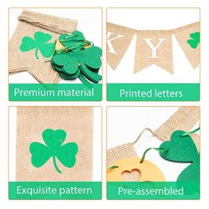 WATINC 2pcs St. Patrick's Day Burlap Banner, Lucky Clover Banner with Green Shamrock Leaf Gold Coin Felt Garland for Celebrate Irish Day Party,Saint Patty’s Day Home Hanging Decor for Mantel Fireplace