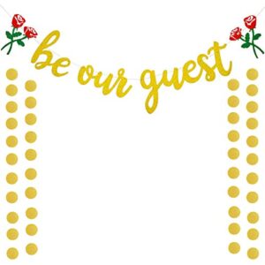 be our guest gold sign banner, reception banner for beauty and the beast party bridal shower favor supplies for wedding engagement bachelorete party baby shower birthday party housewarming decorations