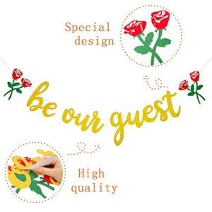 Be Our Guest Gold Sign Banner, Reception Banner for Beauty And The Beast Party Bridal Shower Favor Supplies for Wedding Engagement Bachelorete Party Baby Shower Birthday Party Housewarming Decorations