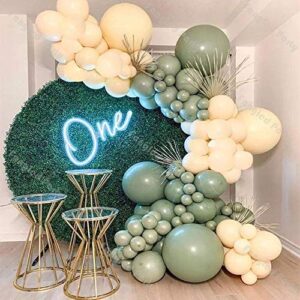 136 PCS Sage Green Ivory White Balloon Garland Arch Kit, Sage Olive Green Ivory White Balloons Decor, Jungle Safari Tropical Baby Shower Birthday Wedding Theme Party Decorations Supplies for Boys