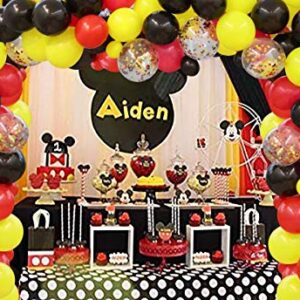 Mouse Color Balloon Garland Kit, 115 Pack Red Yellow Black Confetti Party Balloons Ideal for Mouse Birthday Baby Shower Party Decorations Supplies