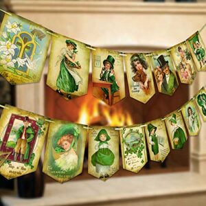 st. patrick ‘s day decorations vintage st. patricks day banner,-shamrock clover st. patrick ‘s day garland irish party supplies, 15pcs lucky shamrock st. patrick ‘s day sign for holiday home decor