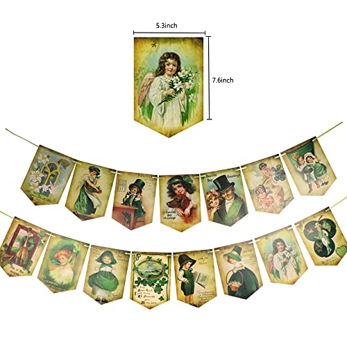 St. Patrick 's Day Decorations Vintage St. Patricks Day Banner,-Shamrock Clover St. Patrick 's Day Garland Irish Party Supplies, 15pcs Lucky Shamrock St. Patrick 's Day Sign for Holiday Home Decor