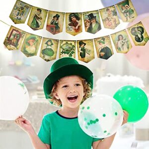 St. Patrick 's Day Decorations Vintage St. Patricks Day Banner,-Shamrock Clover St. Patrick 's Day Garland Irish Party Supplies, 15pcs Lucky Shamrock St. Patrick 's Day Sign for Holiday Home Decor