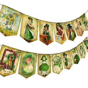 St. Patrick 's Day Decorations Vintage St. Patricks Day Banner,-Shamrock Clover St. Patrick 's Day Garland Irish Party Supplies, 15pcs Lucky Shamrock St. Patrick 's Day Sign for Holiday Home Decor