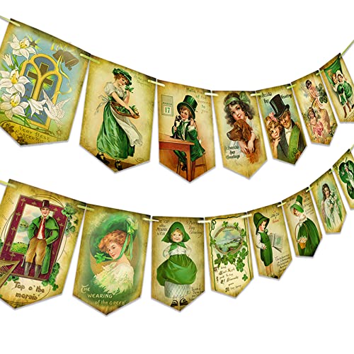 St. Patrick 's Day Decorations Vintage St. Patricks Day Banner,-Shamrock Clover St. Patrick 's Day Garland Irish Party Supplies, 15pcs Lucky Shamrock St. Patrick 's Day Sign for Holiday Home Decor