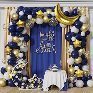 twinkle twinkle little star party decorations,127pcs navy blue balloon garland arch kit,blue white gold balloons moon and star foil balloons for baby shower gender reveal birthday party decorations (navy blue)