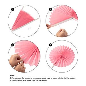 24 Pieces Paper Fans Decoration Set, Including 12 Tissue Paper Flowers, 6 Pink Hanging Paper Fans Garlands Decoration, 6 Paper Poms Ball Decoration Flowers Craft Kit for Wedding, Birthday, Baby Shower