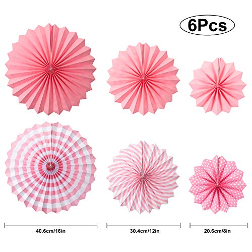 24 Pieces Paper Fans Decoration Set, Including 12 Tissue Paper Flowers, 6 Pink Hanging Paper Fans Garlands Decoration, 6 Paper Poms Ball Decoration Flowers Craft Kit for Wedding, Birthday, Baby Shower