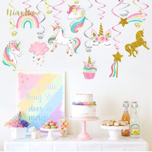 NICROHOME Unicorn Party Decorations, 30PCS Unicorn Hanging Swirl with Glitter Cardboard, Unicorn Birthday Decorations for Girls