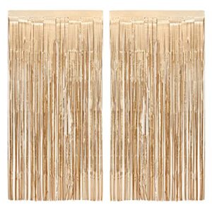 xo, Fetti Party Decorations Matte Gold Fringe Foil Curtain - Set of 2 | Bachelorette, Bridal Shower Backdrop, Wedding, Birthday Photo Booth