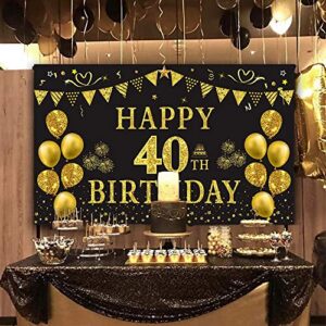 Trgowaul 40th Birthday Backdrop Gold and Black 5.9 X 3.6 Fts Happy Birthday Party Decorations Banner for Women Men Photography Supplies Background Happy Birthday Decoration