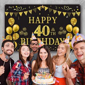 Trgowaul 40th Birthday Backdrop Gold and Black 5.9 X 3.6 Fts Happy Birthday Party Decorations Banner for Women Men Photography Supplies Background Happy Birthday Decoration