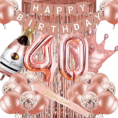 40th Birthday Decorations for Women, Rose Gold 40 Birthday Party Decoration for Her, 40th Happy Birthday Banner Kits Rosegold Balloons Decoration for Women 40th Birthday Party Supplies