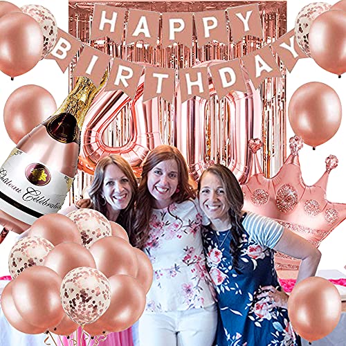 40th Birthday Decorations for Women, Rose Gold 40 Birthday Party Decoration for Her, 40th Happy Birthday Banner Kits Rosegold Balloons Decoration for Women 40th Birthday Party Supplies