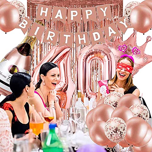 40th Birthday Decorations for Women, Rose Gold 40 Birthday Party Decoration for Her, 40th Happy Birthday Banner Kits Rosegold Balloons Decoration for Women 40th Birthday Party Supplies