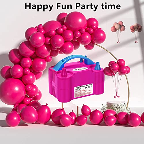 TOOMCYD Electric Balloon Pump Portable Dual Nozzle Balloon Inflator Blower for Party Decoration with Tying Tool,Inflating Faster Save Time Rose Pink