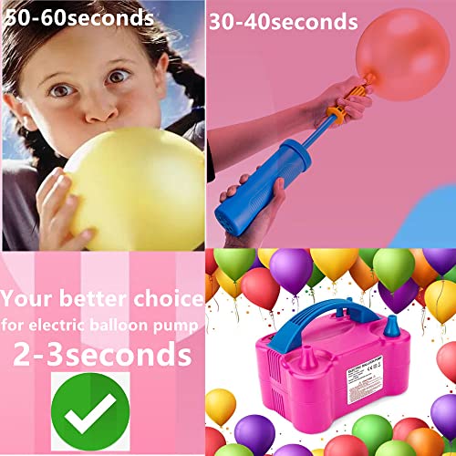 TOOMCYD Electric Balloon Pump Portable Dual Nozzle Balloon Inflator Blower for Party Decoration with Tying Tool,Inflating Faster Save Time Rose Pink