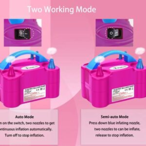 TOOMCYD Electric Balloon Pump Portable Dual Nozzle Balloon Inflator Blower for Party Decoration with Tying Tool,Inflating Faster Save Time Rose Pink