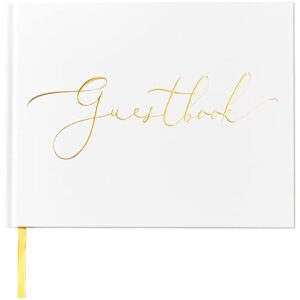truliva wedding guest book, sign in guest book for wedding reception, 9″x7″, hardcover, gold foil guestbook (lined, guestbook)