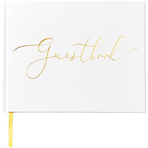 TRULIVA Wedding Guest Book, Sign in Guest Book for Wedding Reception, 9"x7", Hardcover, Gold Foil Guestbook (Lined, Guestbook)