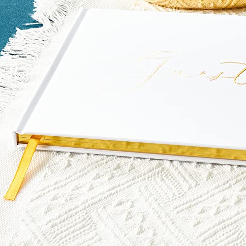 TRULIVA Wedding Guest Book, Sign in Guest Book for Wedding Reception, 9"x7", Hardcover, Gold Foil Guestbook (Lined, Guestbook)