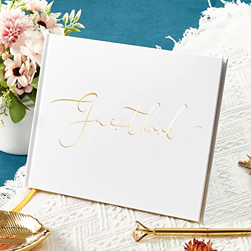 TRULIVA Wedding Guest Book, Sign in Guest Book for Wedding Reception, 9"x7", Hardcover, Gold Foil Guestbook (Lined, Guestbook)