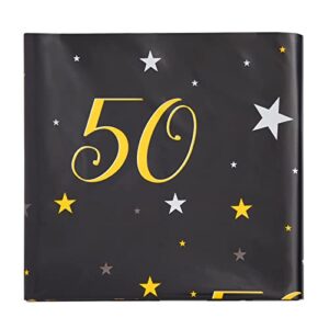 Juvale 3 Pack 50th Birthday Tablecloth for Party Decorations, Plastic Table Covers for Anniversary (Black, Gold, 54 x 108 in)