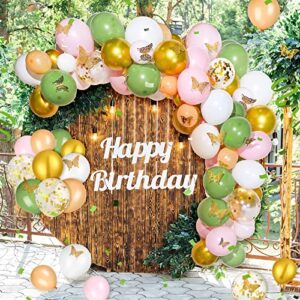 Fairy Birthday Party Decoration 154 Pieces Butterfly Balloon Garland Arch Kit Gold Olive Green Pink White Confetti Latex Balloons Gold Glitter Fairy Happy Birthday Cake Topper for Baby Shower Wedding