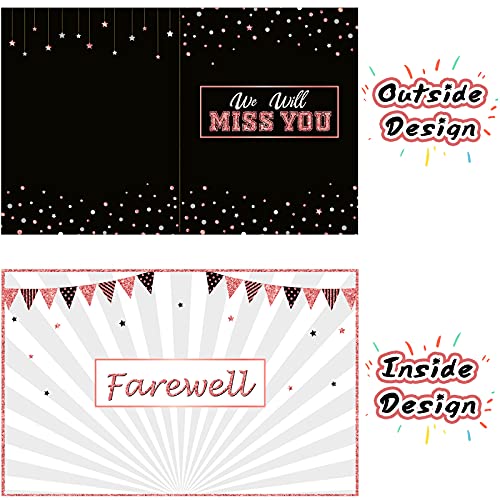 Farewell Party Decorations Goodbye Card Guest Book We Will Miss You Card Retired Party Supplies Going Away Gift for Coworker Men Women Adults (Black and Rose Gold)