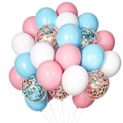 Gender Reveal Pink Blue Balloons , 12 inch Pink and Blue Confetti Latex Balloons For Birthday Baby Shower Gender Reveal Party Supplies and Decorations