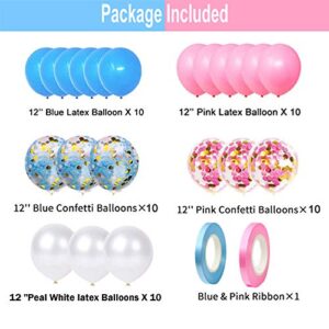 Gender Reveal Pink Blue Balloons , 12 inch Pink and Blue Confetti Latex Balloons For Birthday Baby Shower Gender Reveal Party Supplies and Decorations