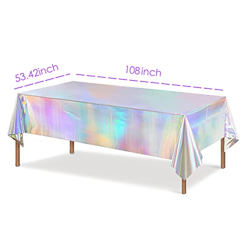 4 Pack Iridescence Plastic Tablecloths - Disposable Table Covers Shiny Rectangle Table Cloth Holographic Foil Iridescent Birthday Wedding Christmas Holiday Party Decorations 54x108 Inch (Laser)