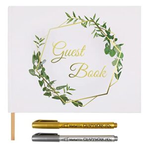 dicang wedding guest book – sign in guest book wedding reception – 120 pages wedding registry guestbook with gold foil, gilded edges and two markers pen, guestbook wedding 9 x 7 inch