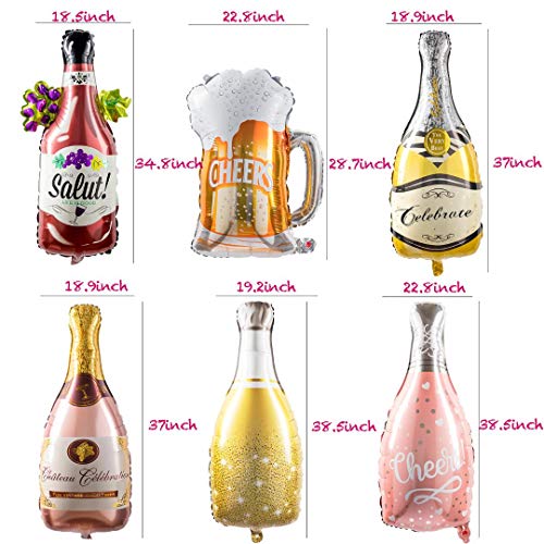 Collect Present Champagne and Wine Bottle Balloons – 12 Foil Balloons with Beers & Cheers Banner – Birthday, Bachelorette and Engagement Party Decorations with Banner Ribbon