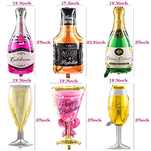 Collect Present Champagne and Wine Bottle Balloons – 12 Foil Balloons with Beers & Cheers Banner – Birthday, Bachelorette and Engagement Party Decorations with Banner Ribbon