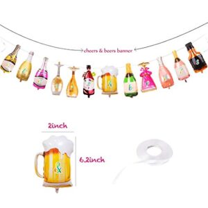 Collect Present Champagne and Wine Bottle Balloons – 12 Foil Balloons with Beers & Cheers Banner – Birthday, Bachelorette and Engagement Party Decorations with Banner Ribbon