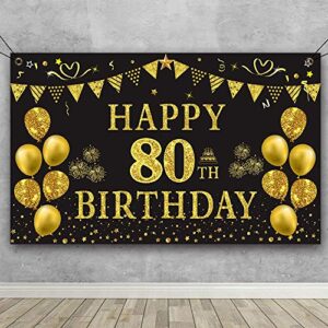 trgowaul 80th birthday backdrop gold and black 5.9 x 3.6 fts happy birthday party decorations banner for women men photography supplies background happy birthday decoration