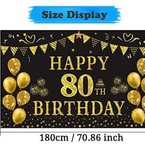 Trgowaul 80th Birthday Backdrop Gold and Black 5.9 X 3.6 Fts Happy Birthday Party Decorations Banner for Women Men Photography Supplies Background Happy Birthday Decoration