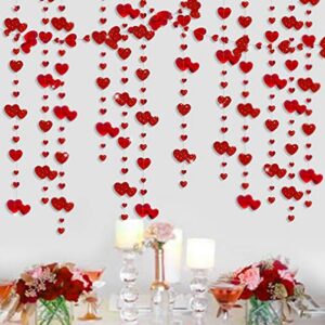 pinkblume 52ft red heart garland metallic glitter hanging heart streamer banner for anniversary mother’s day valentines day engagement wedding bridal shower bachelorette hen party decorations supplies