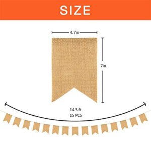 ThxToms (15 Pcs) Burlap Banner, DIY Custom Banners, Party Decor for Birthday, Wedding, Baby Shower and Graduation, 14.5ft