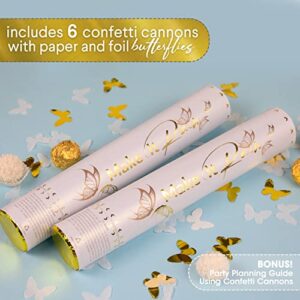 Premium Confetti Cannon - 6 Pack - White and Gold Butterfly Shaped Confetti Poppers Bulk | Party Poppers Confetti Shooters | White Confetti and Gold Confetti Cannons for Birthday, Graduation, Wedding | White and Gold Poppers Confetti Shooters | White and