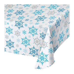 creative converting all over print plastic table cover, 54 x 102″, snowflake swirls