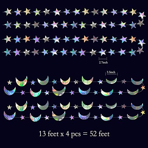 Iridescent Twinkle Little Star Moon Garlands Holographic Euphoria Party Decorations Hanging Stars Streamer Backdrop Crescent Garlands EID Ramadan Bachelorette Wedding Birthday Party Supplies